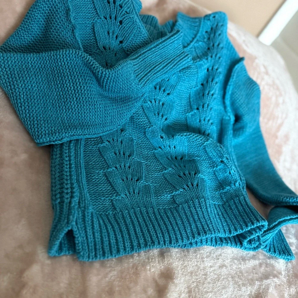Free People Bell Song Pullover Sweater Teal Blue - Size S